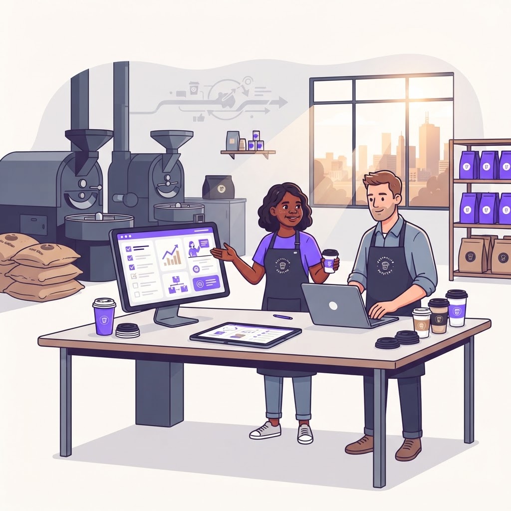 A coffee roaster using an AI agent to simplify the procurement of takeaway coffee cups.