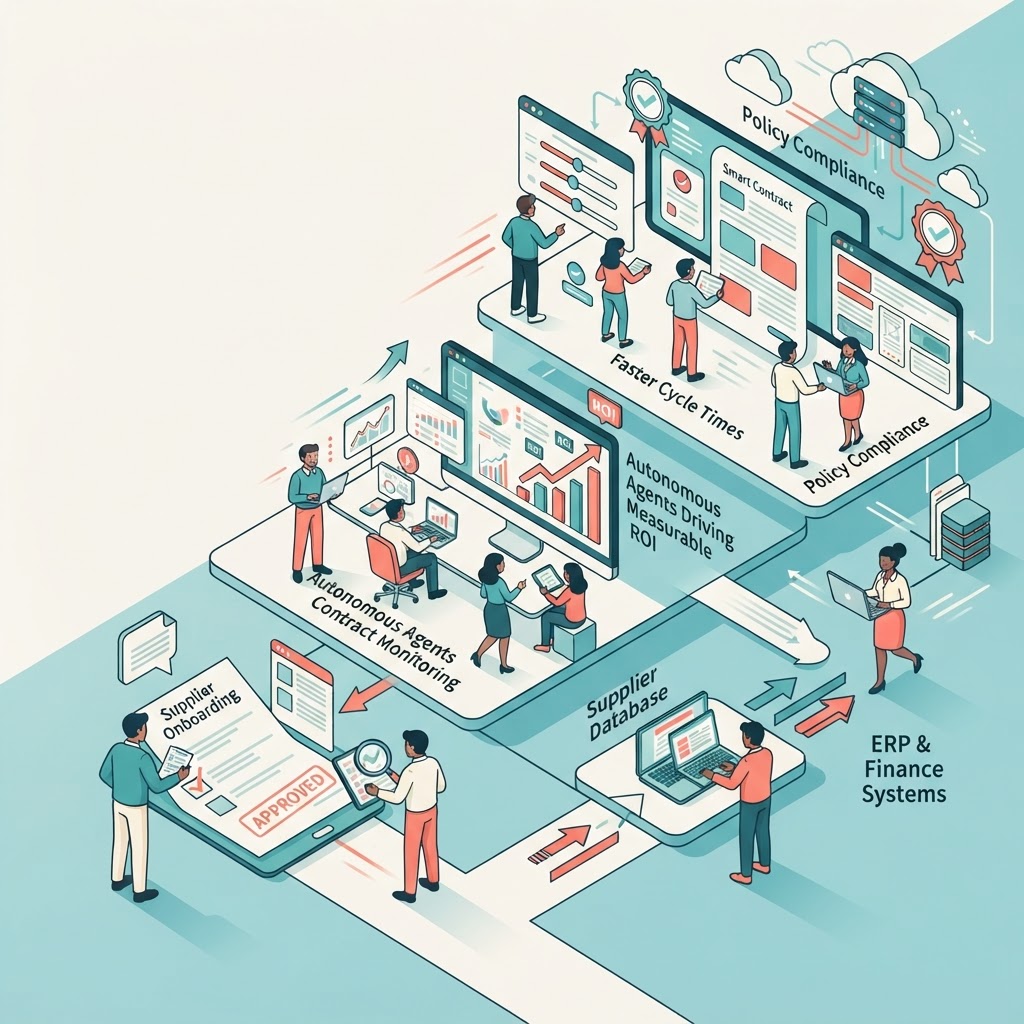 Cartoon illustration representing: AI Agents for Procurement: The 2026 Buyer's Guide