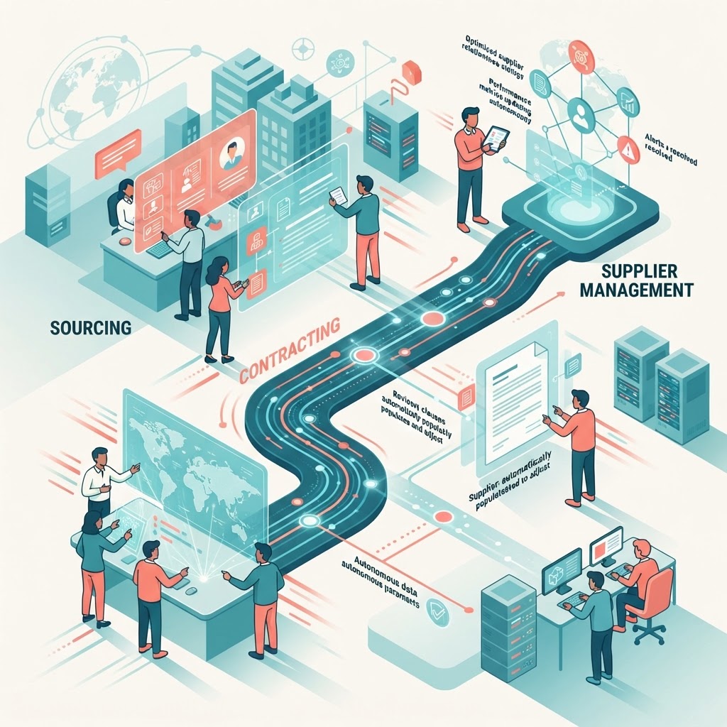 Cartoon illustration representing: How Agentic AI Is Reshaping Procurement