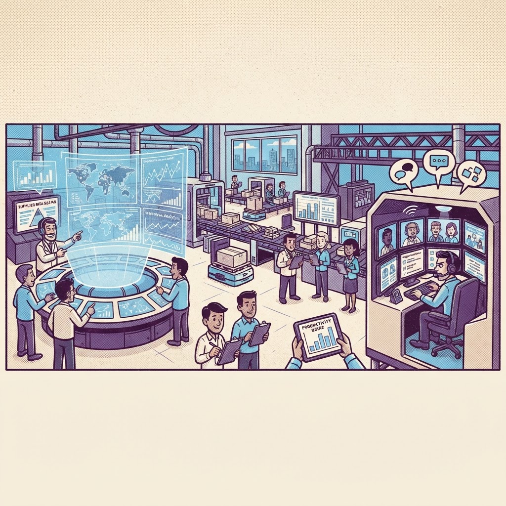 Cartoon illustration representing: AI-Enabled Procurement: Capturing the Step Change