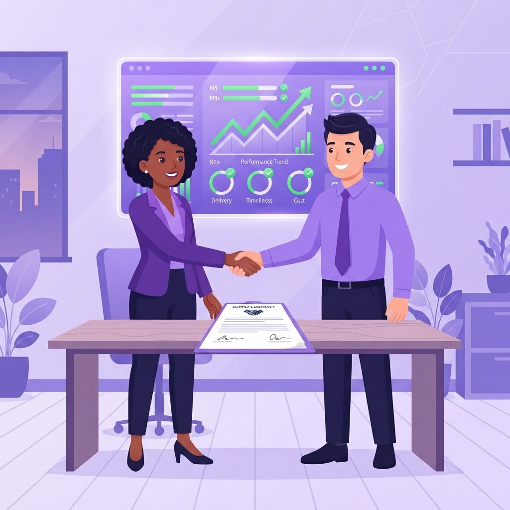 Signed supply contract with ongoing supplier performance tracking