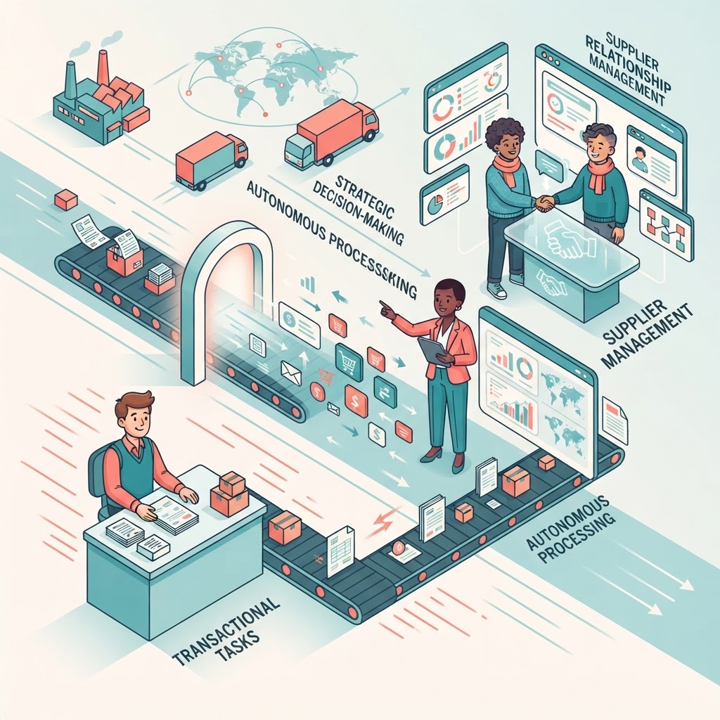 Cartoon illustration representing: Autonomous Procurement: The Next Frontier of Supply Chain Efficiency