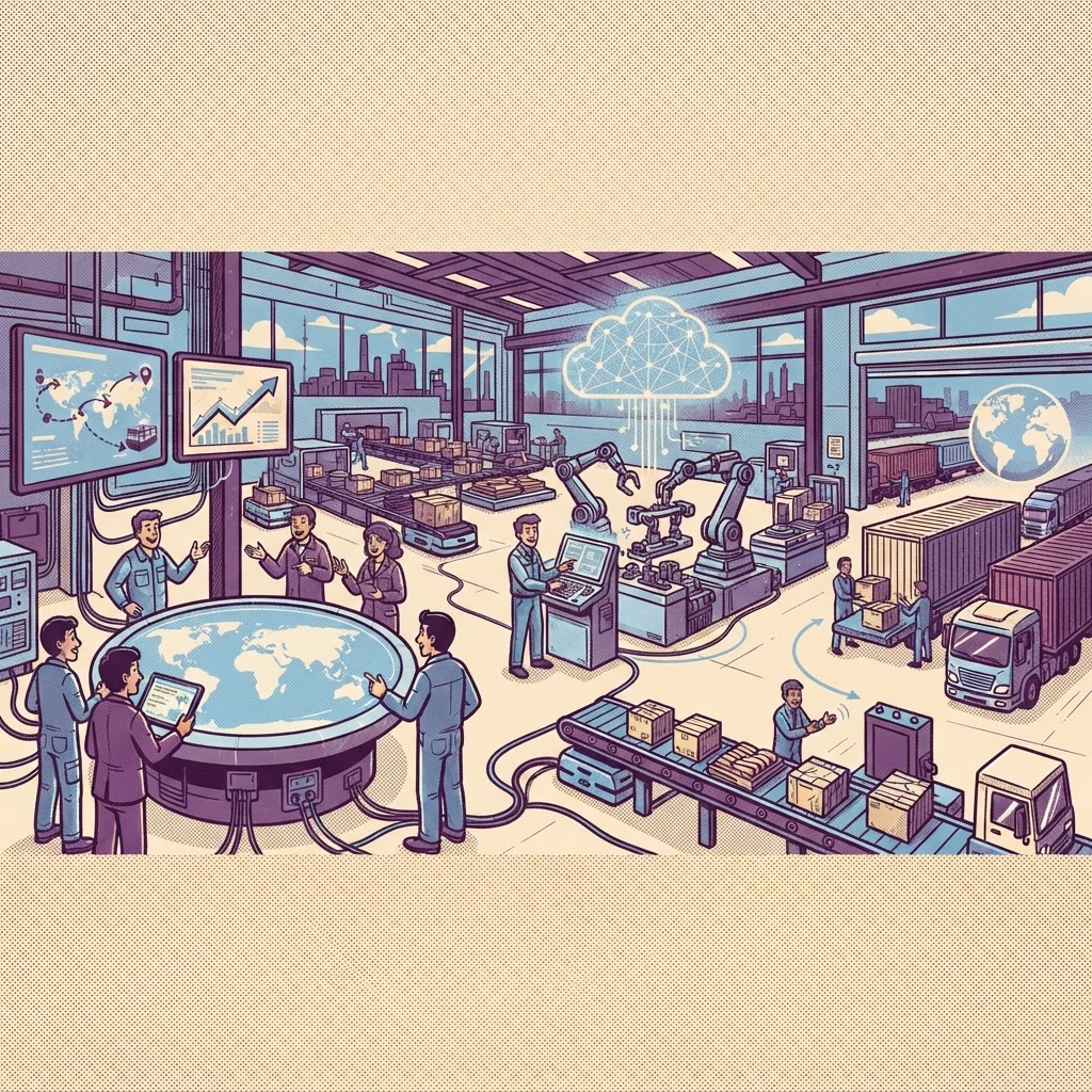 Cartoon illustration representing: Agentic AI is rewriting the rules of B2B sourcing, and Alibaba's Accio is the latest proof