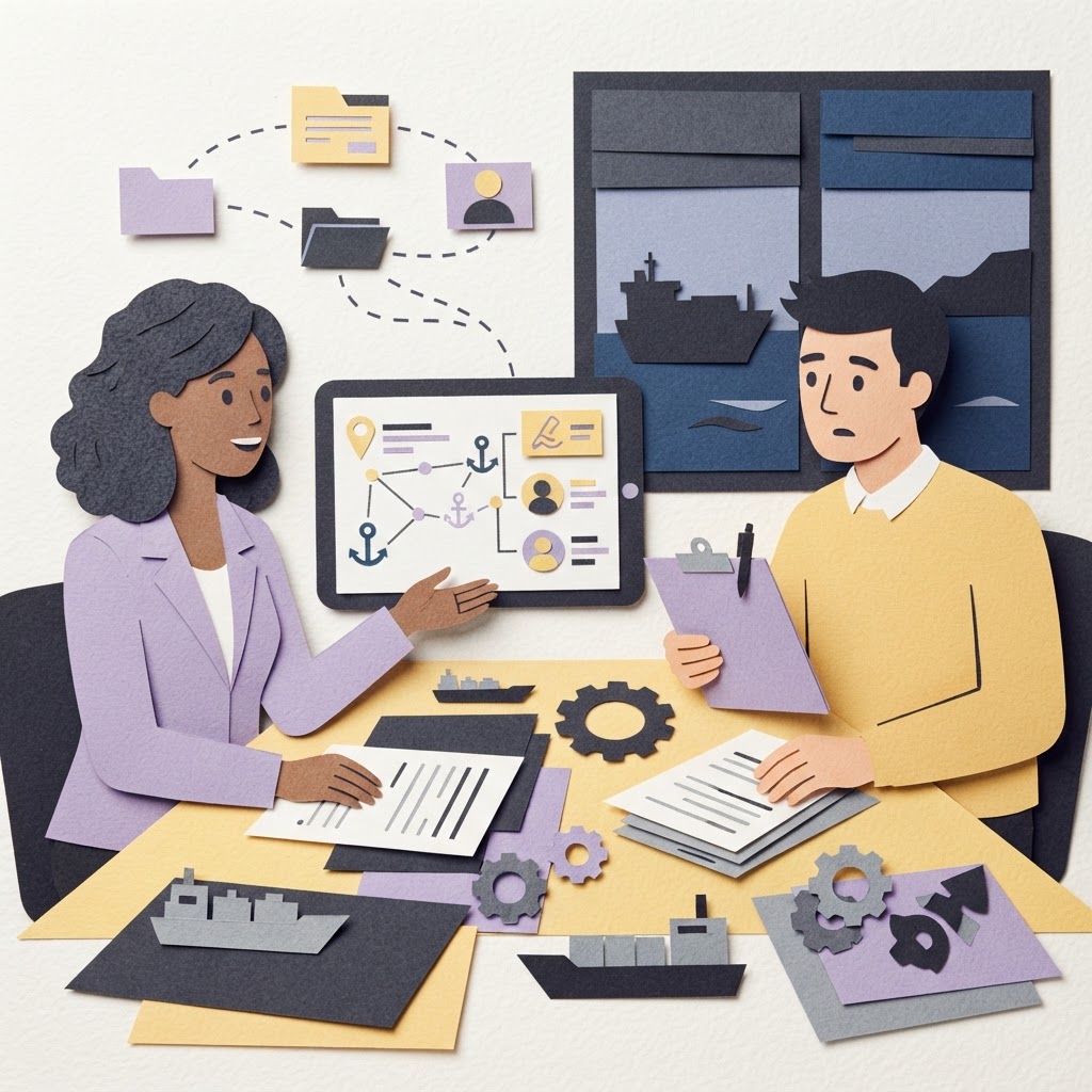 Cartoon illustration representing: AMSOL Selects Zycus to Transform Maritime Procurement with Agentic AI