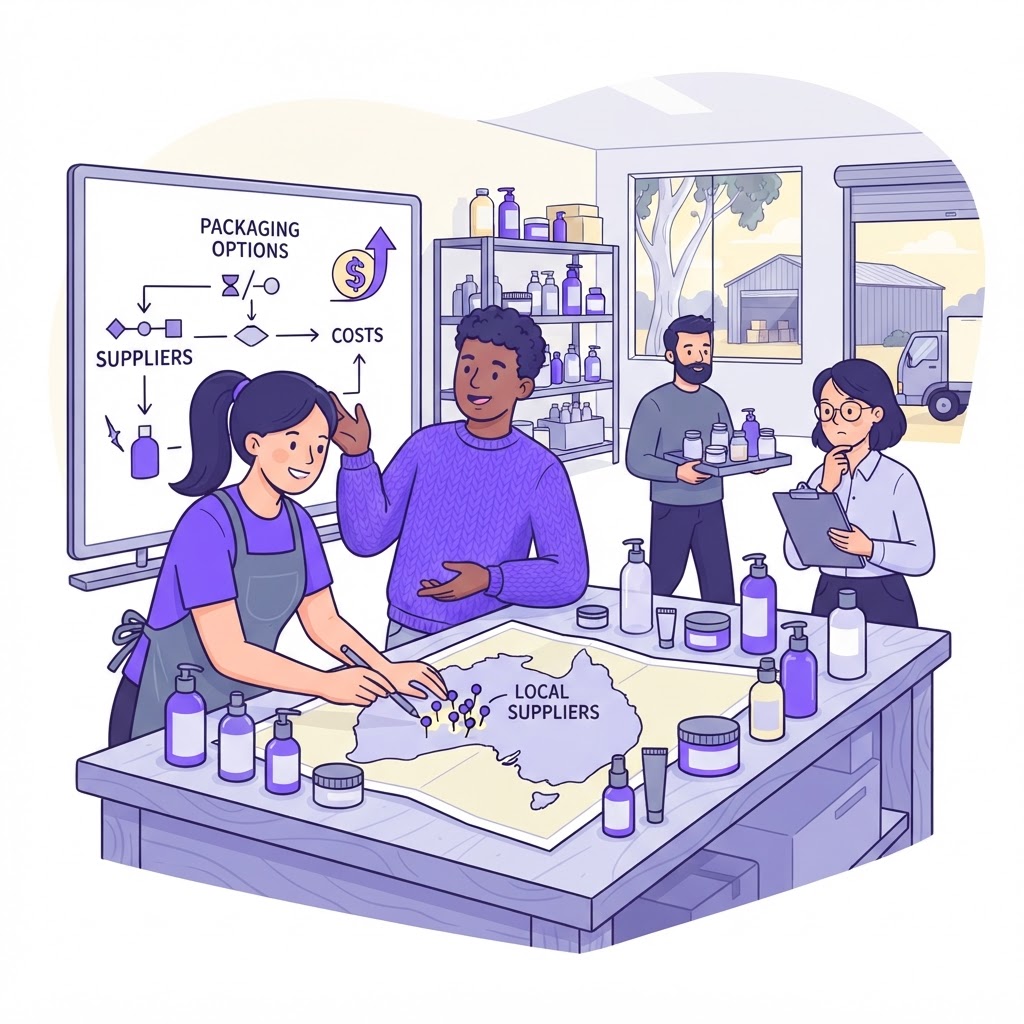 An AI sourcing agent managing complex packaging procurement tasks for a cosmetic factory manager.