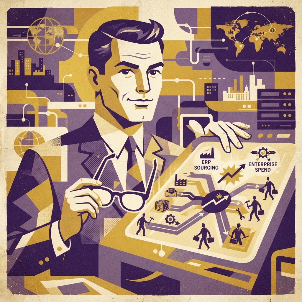 Cartoon illustration representing: Fairmarkit Launches Total Agentic Sourcing, the First Platform to Put AI to Work Across All Enterprise Spend with Leading ERPs