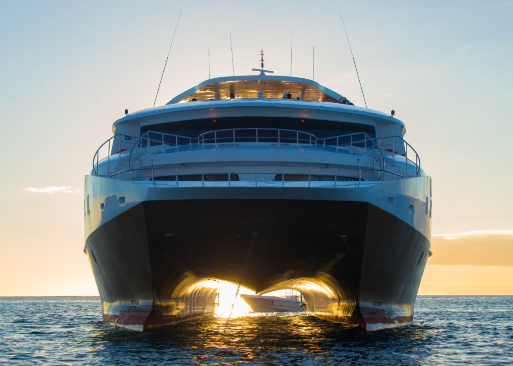 M/C Elite luxury Galapagos catamaran cruising near Kicker Rock