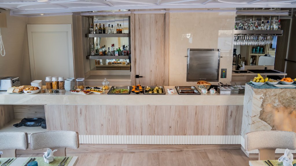 Dining buffet counter aboard M/C Endemic