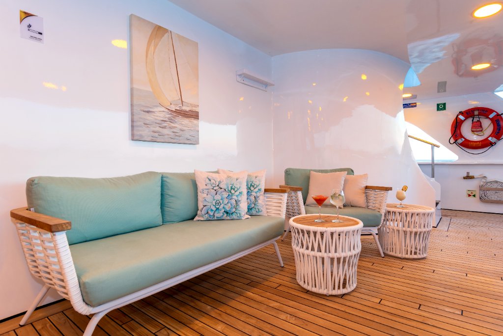 M/C Ocean Spray panoramic interior lounge at dusk