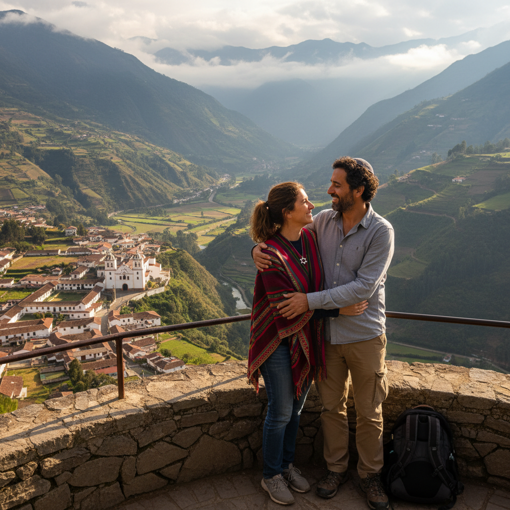 Travelers enjoying an Ecuador scenic viewpoint during a kosher tour from Latin America