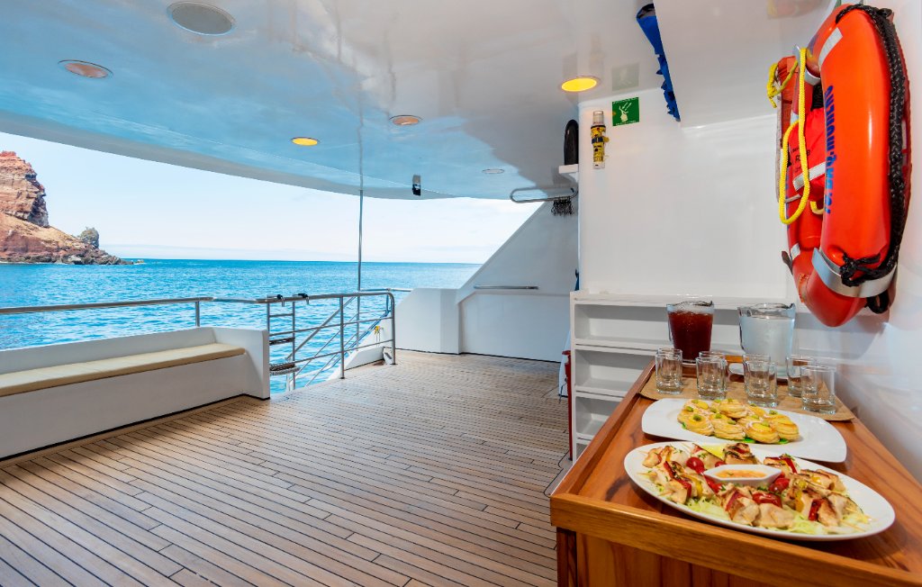 M/C Ocean Spray upper deck terrace with sun loungers