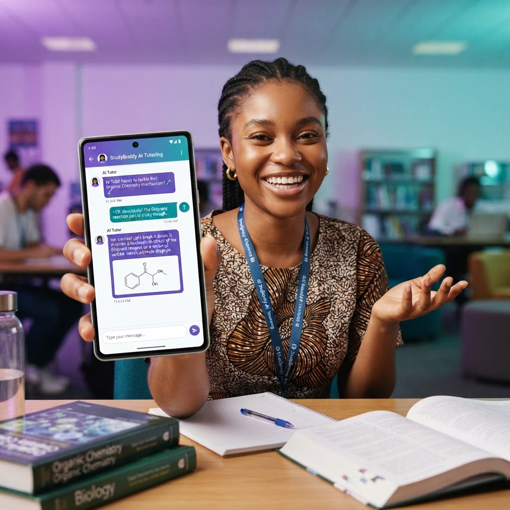 Excited student using Gemnex on their phone