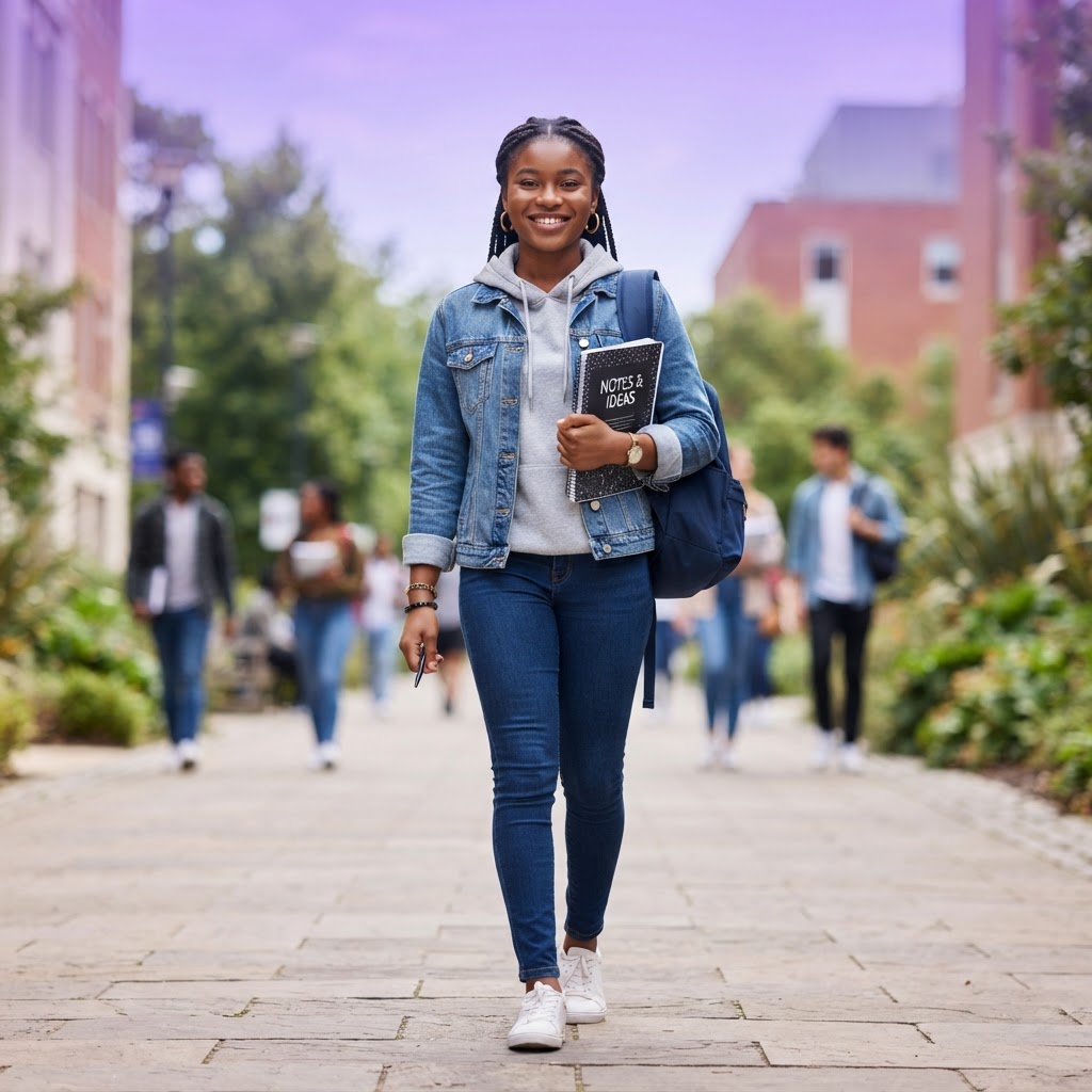 A student at university with a notebook and backpack