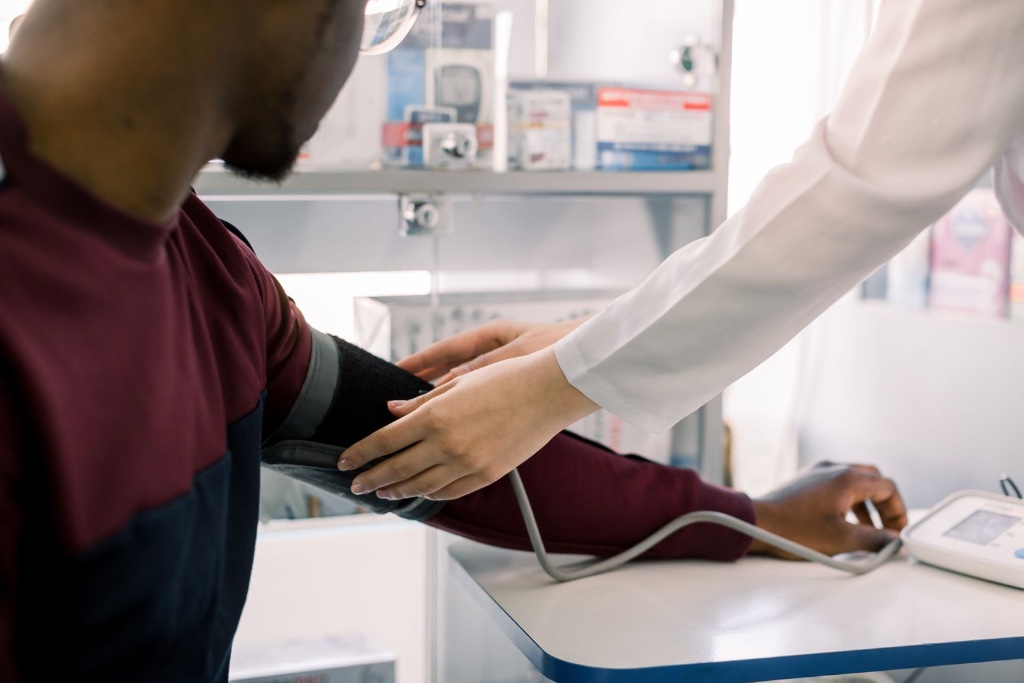 Blood pressure check at pharmacy