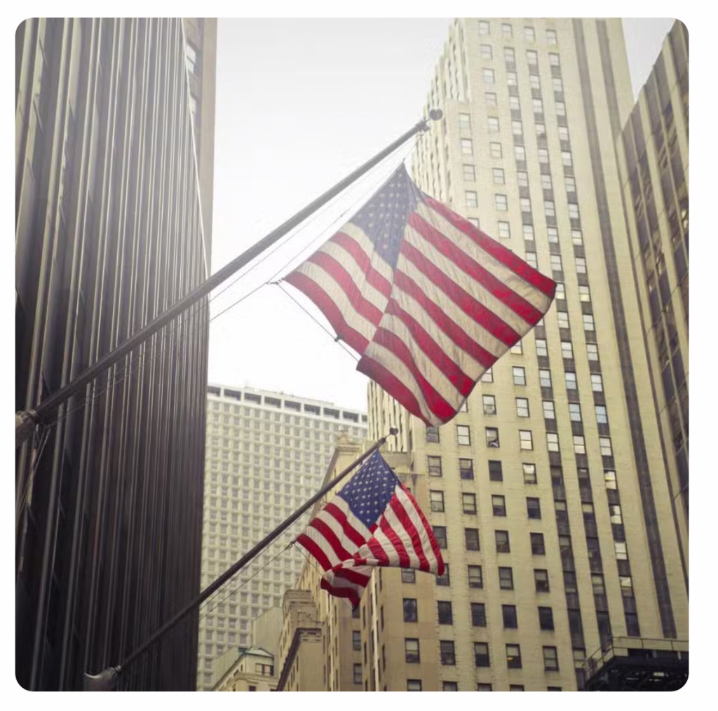 American flags in New York City