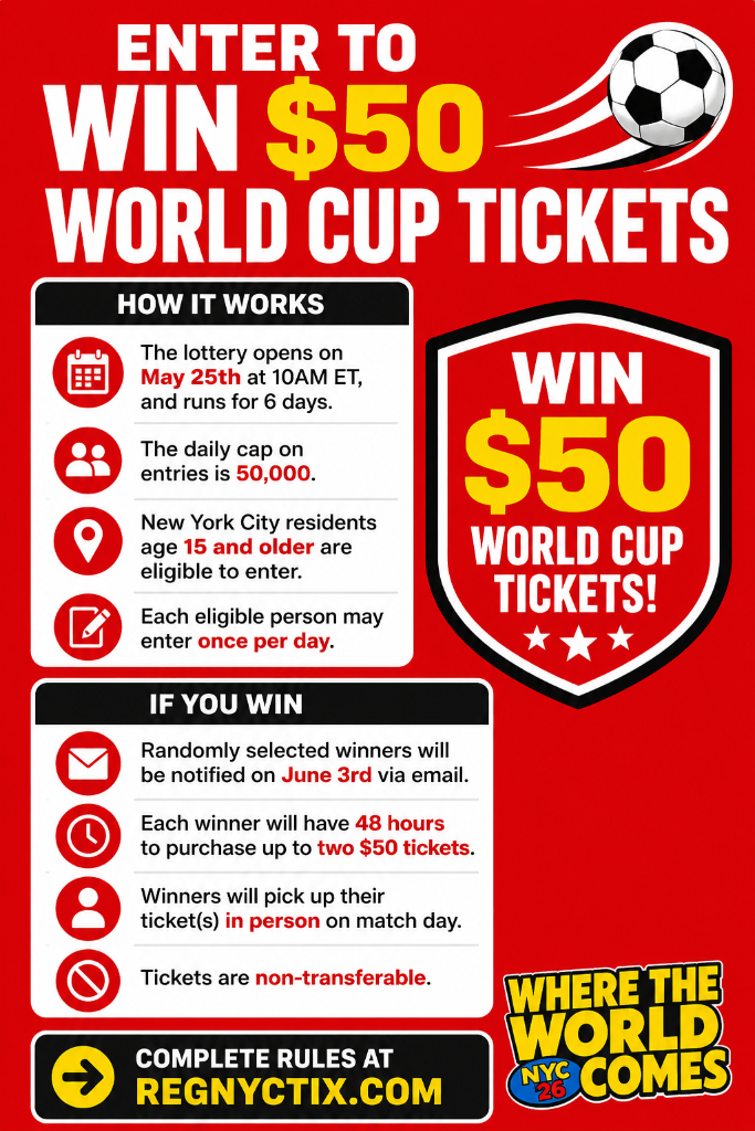 Enter to Win $50 World Cup Tickets — NYC Residents Apply Now!