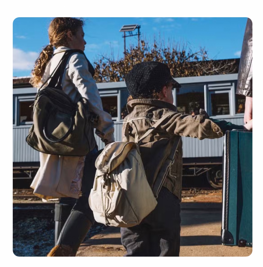Family traveling with luggage