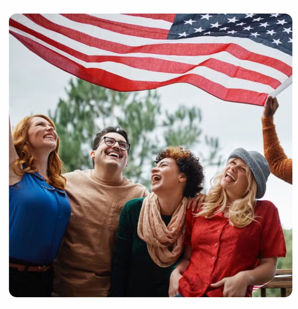 Family with U.S. flag