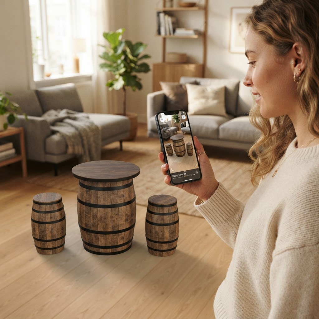Augmented Reality whisky barrel table set
