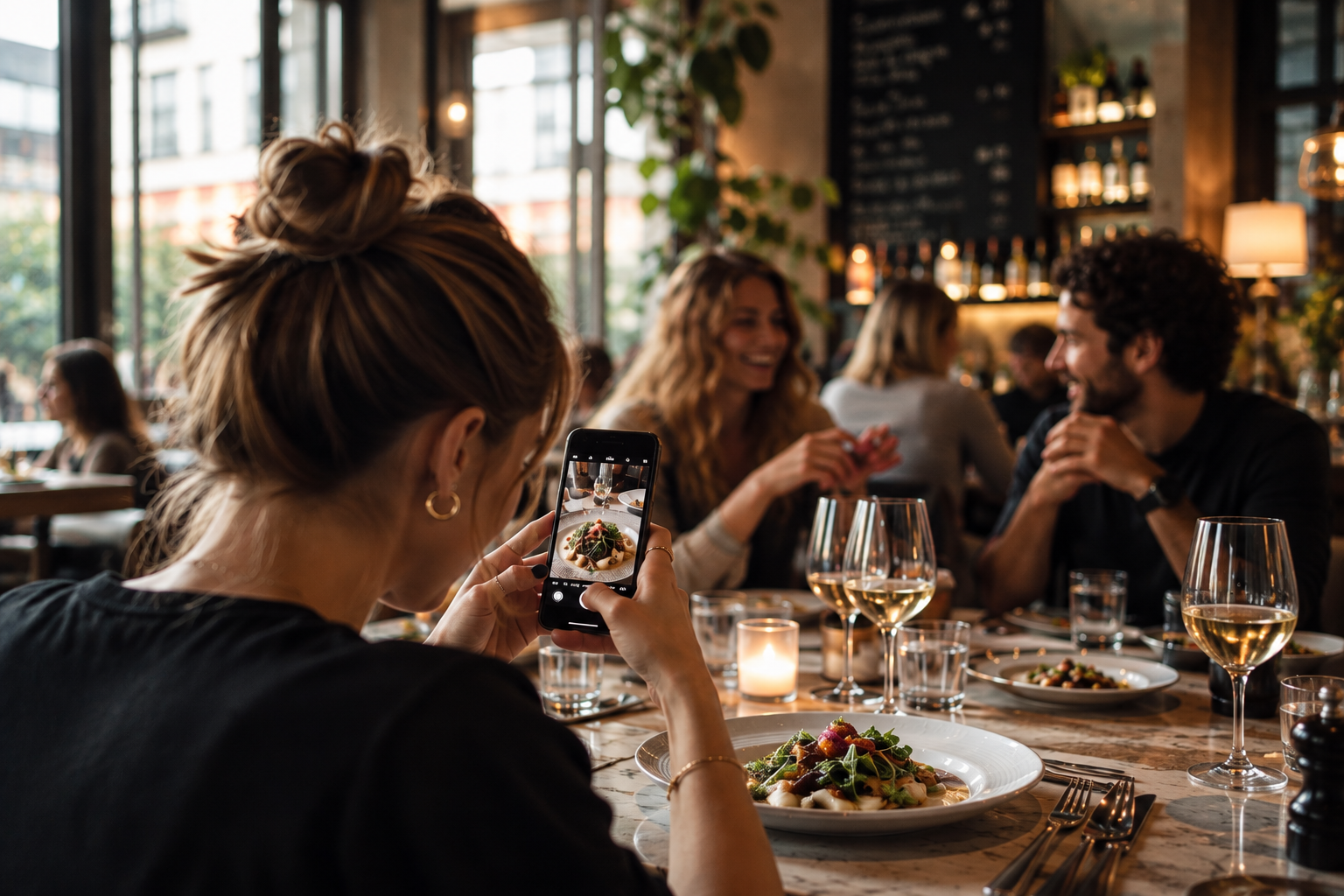 People enjoying a restaurant together