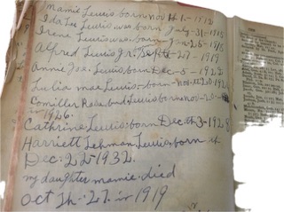 Ada's Bible page listing children's names and birthdates