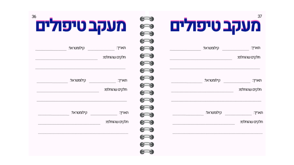טופס מעקב טיפולים מתוך המדריך לנהגת