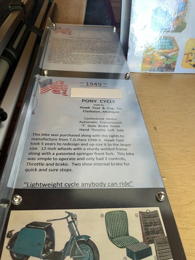 1949 Pony Cycle information placard