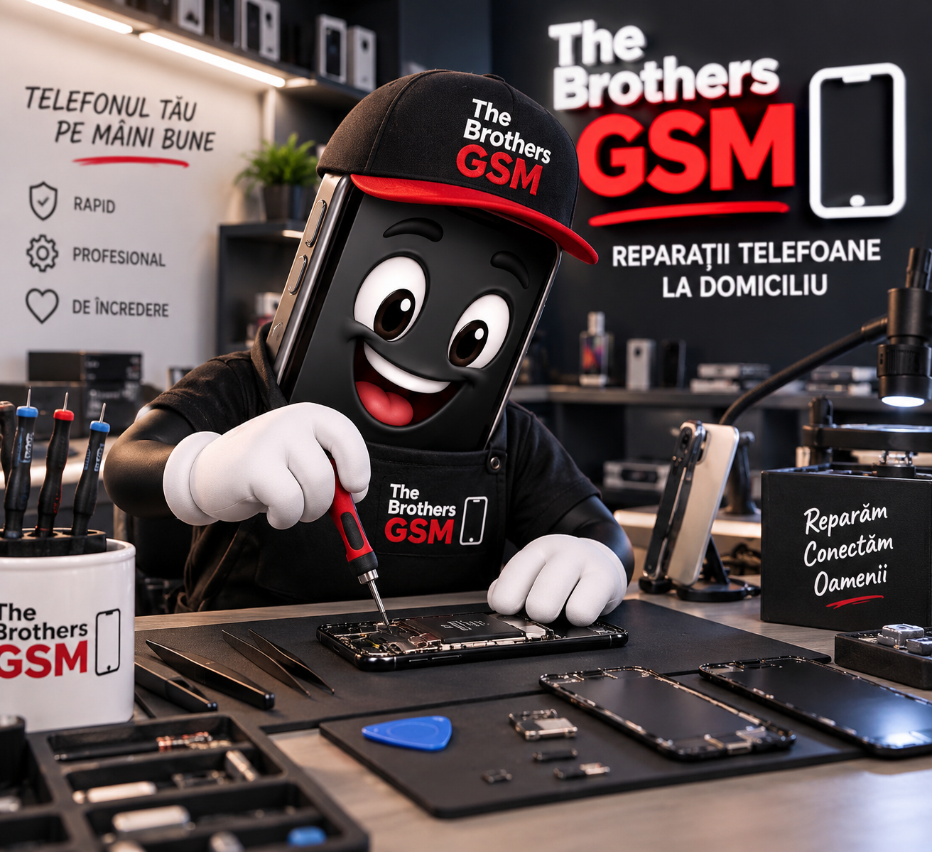 Bro GSM, mascota The Brothers GSM, la lucru în atelier