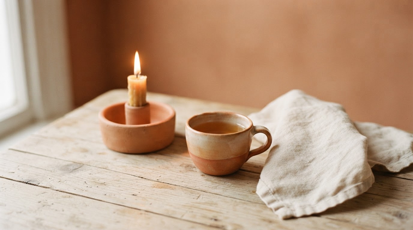 Candle and linen still life