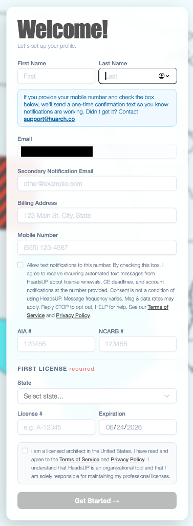 SMS opt-in during profile setup