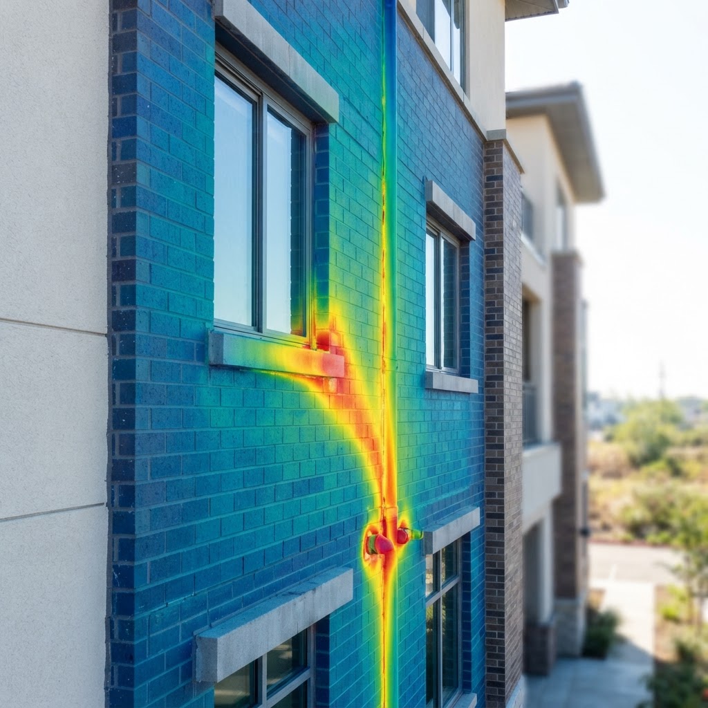 Thermal imaging scan of a building exterior during inspection