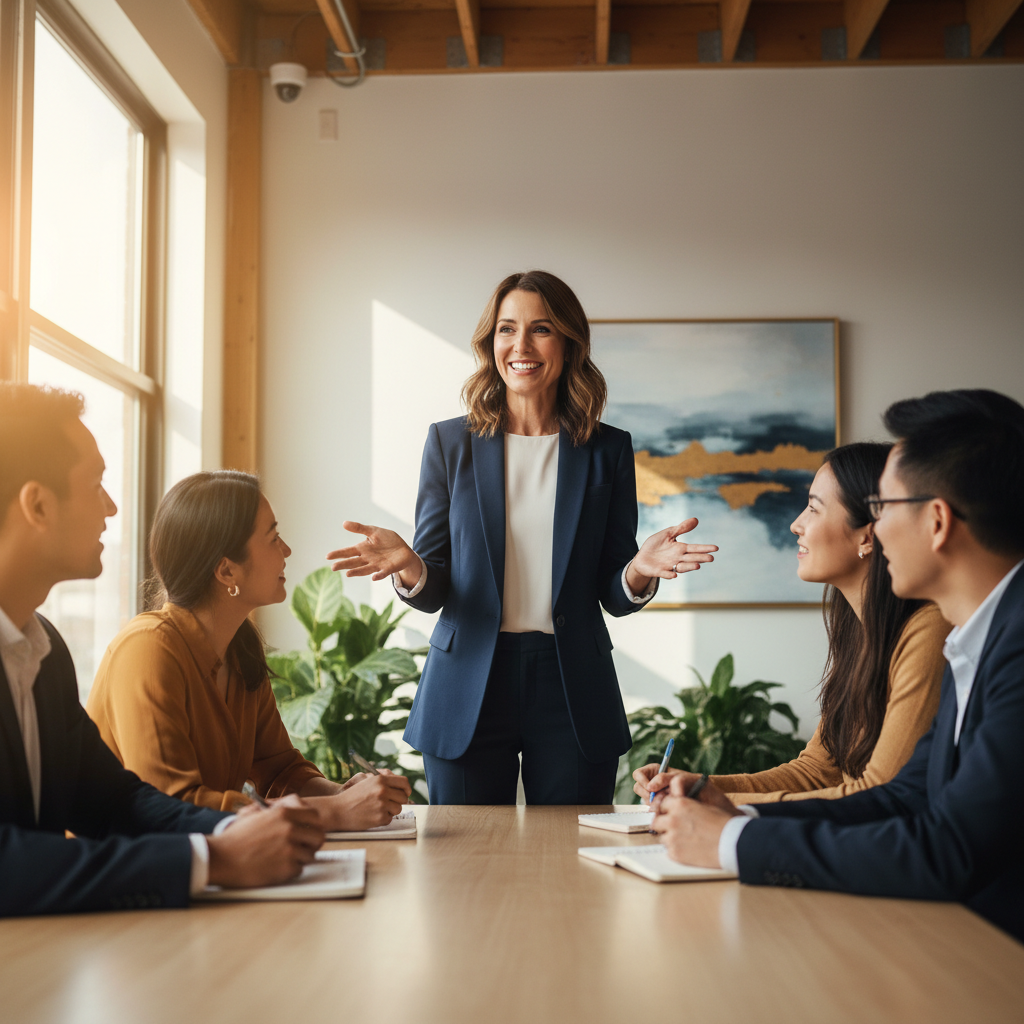 Woman using her leadership skills to create meaningful value for others in a collaborative setting