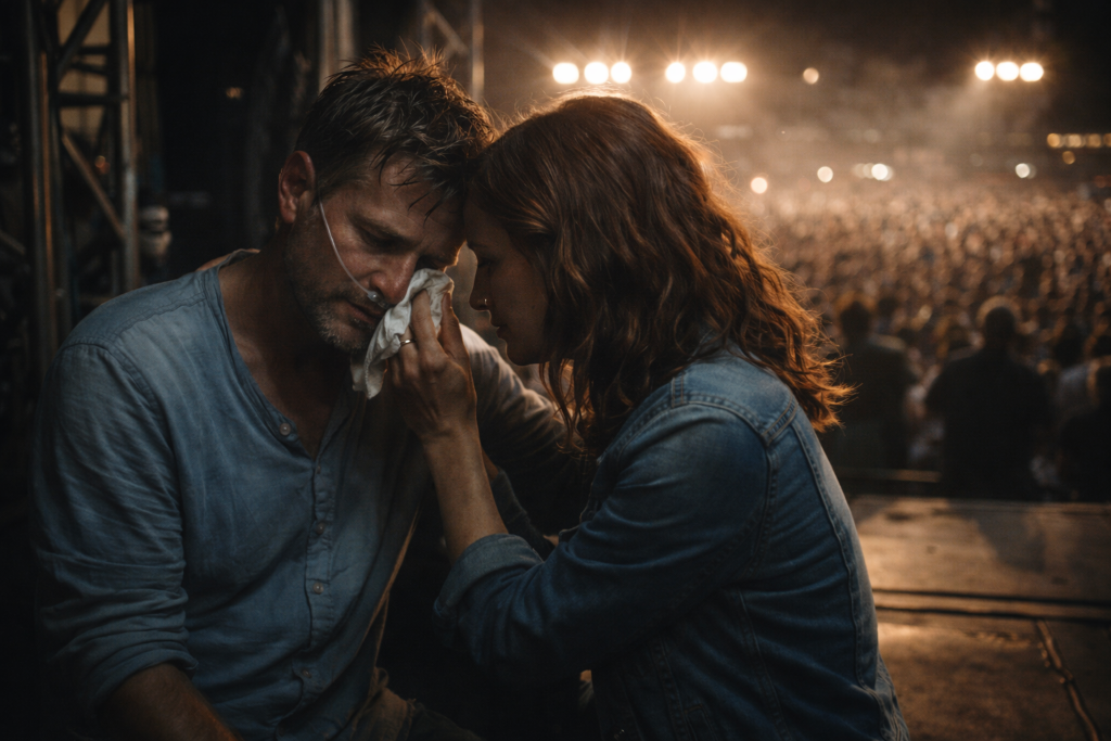 Simone caring for David on stage