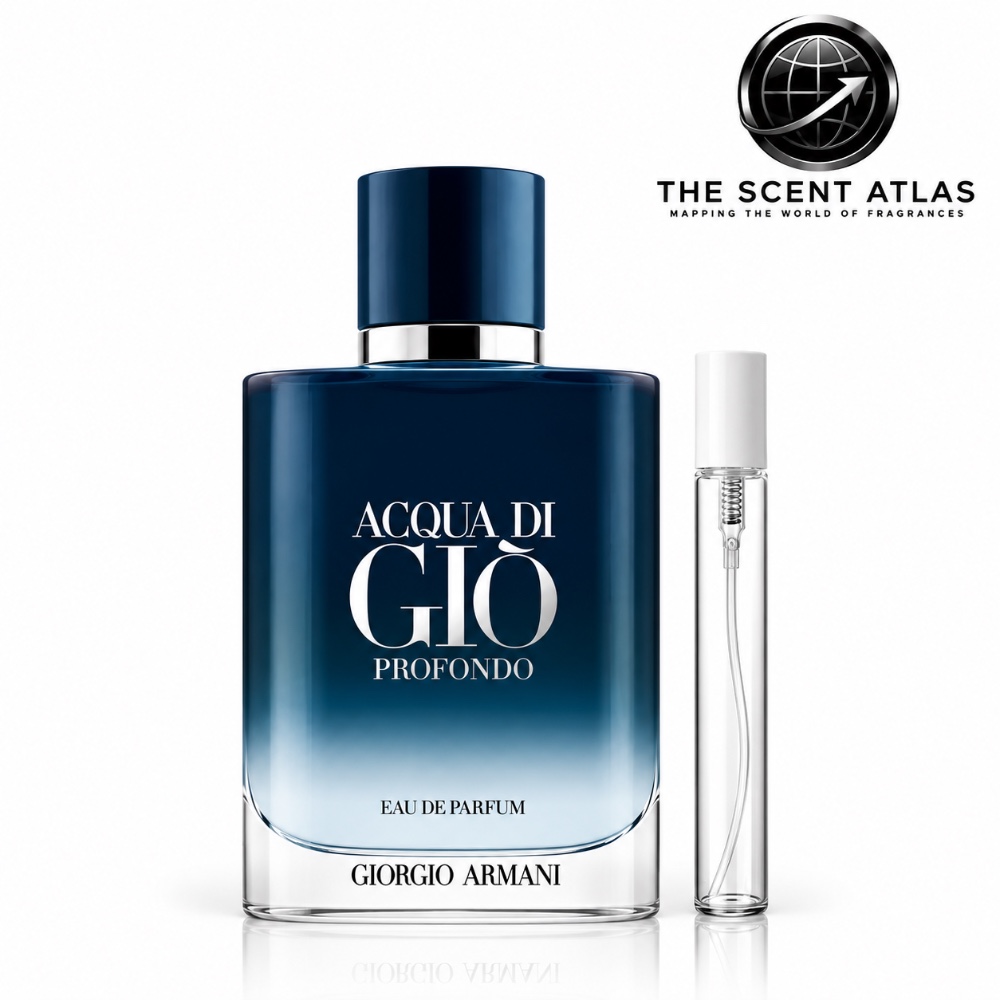 Giorgio Armani Acqua di Giò Profondo 10ml sample atomiser beside the retail bottle
