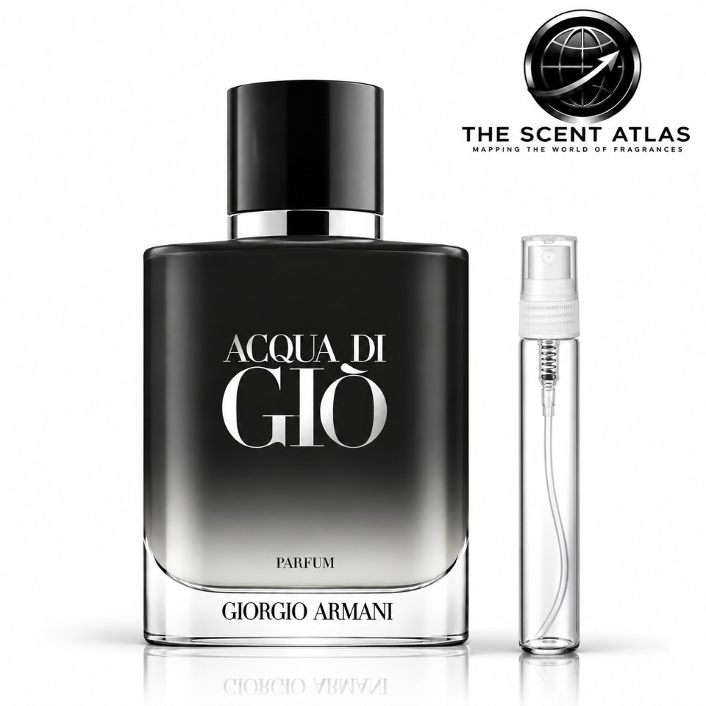 Giorgio Armani Acqua di Giò Parfum 10ml sample atomiser beside the retail bottle