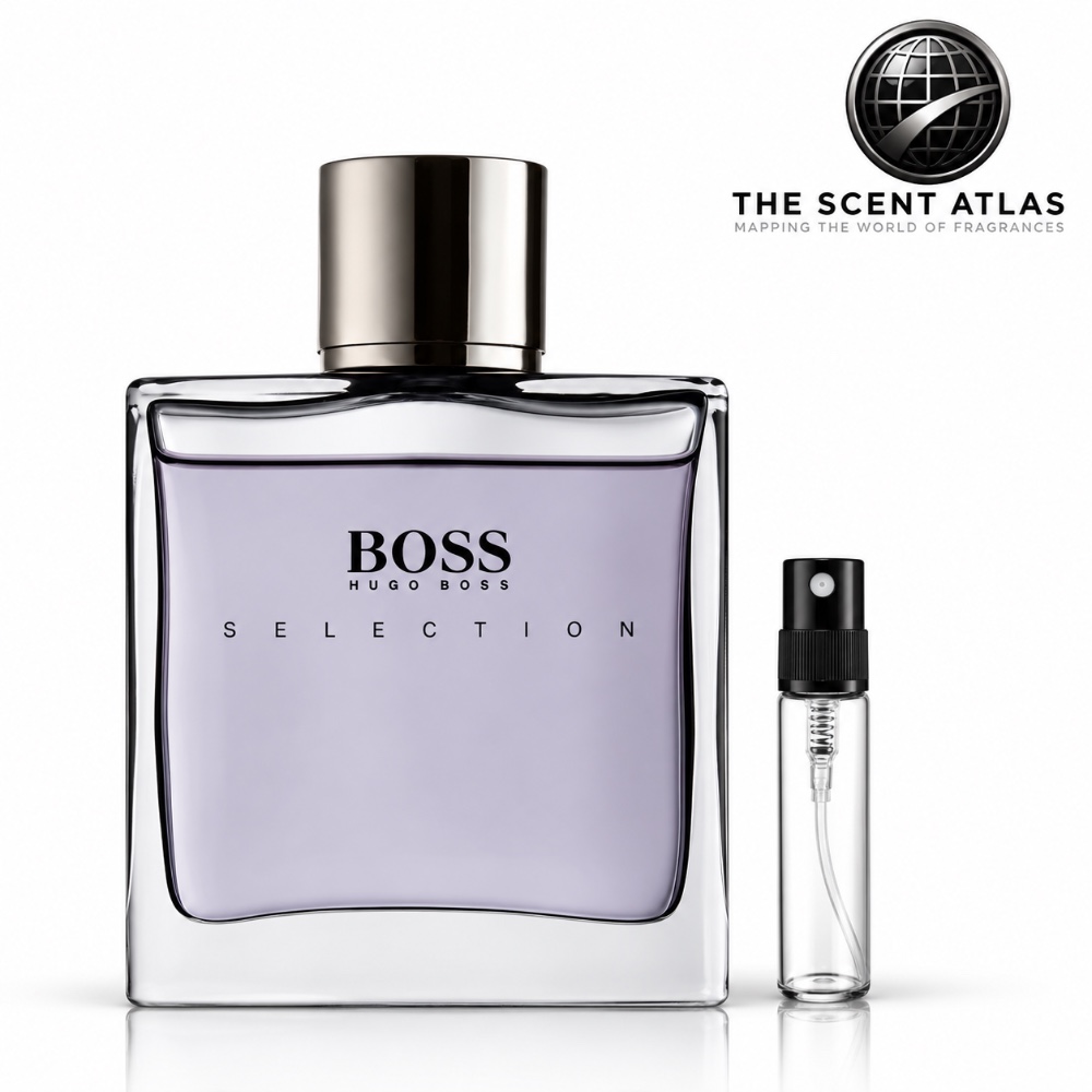 Hugo Boss Boss Selection 5ml sample atomiser beside the retail bottle