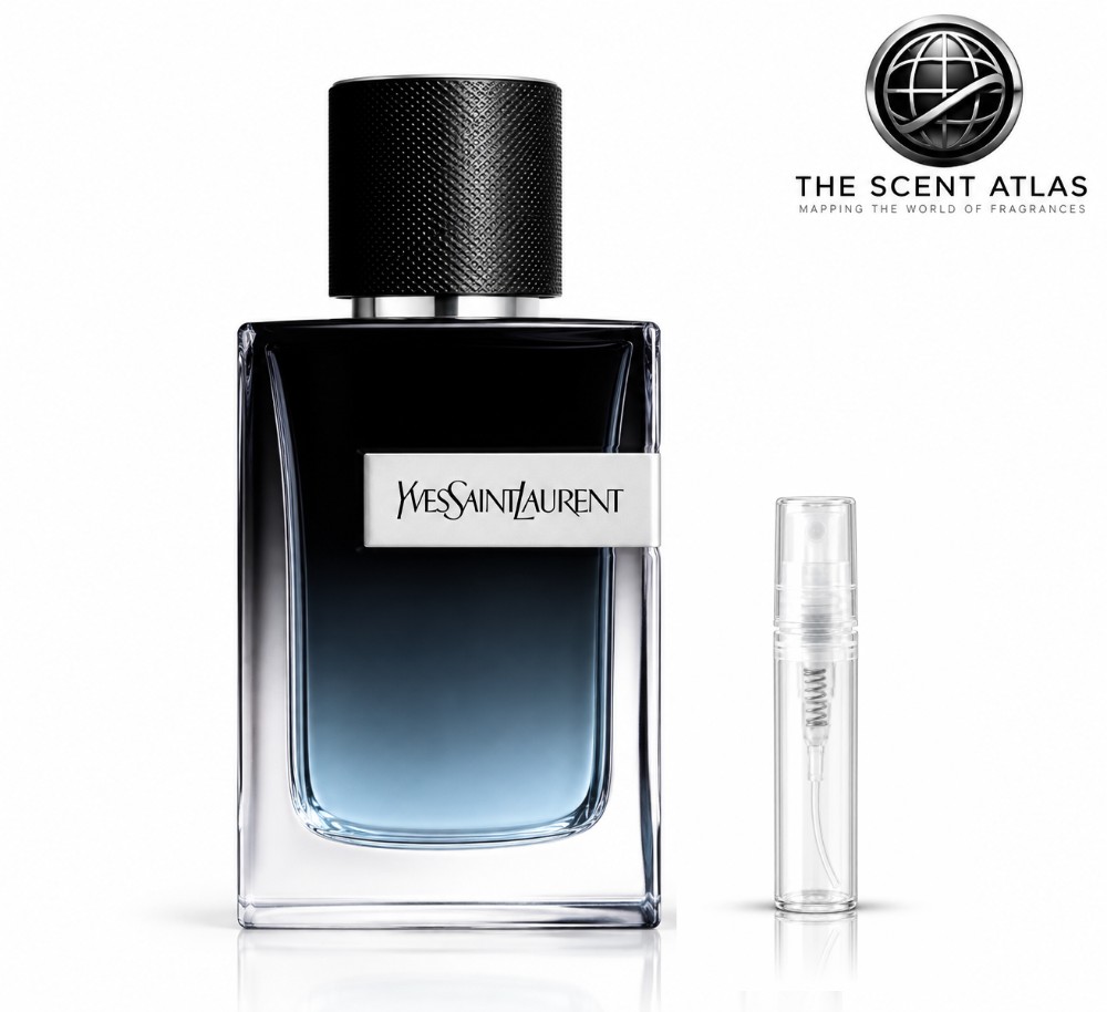 Yves Saint Laurent YSL Y EDP 2ml sample atomiser beside the retail bottle
