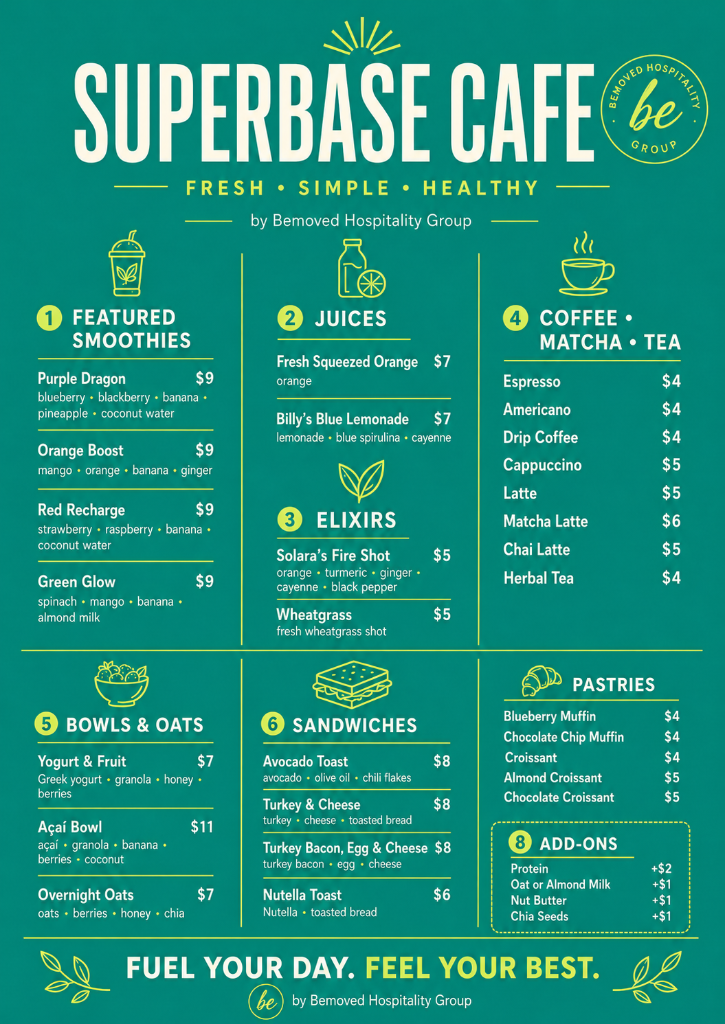 Superbase Café Menu