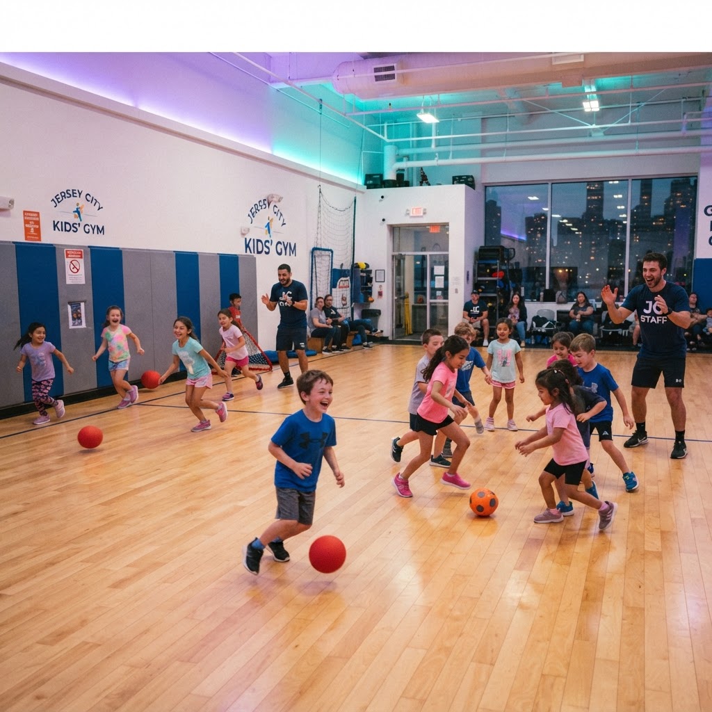Kids playing sports at Superbase Jersey City on Back to School Night