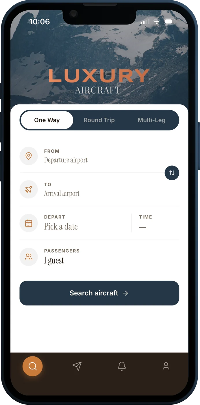 Search and book private jets in the Luxury Aircraft app