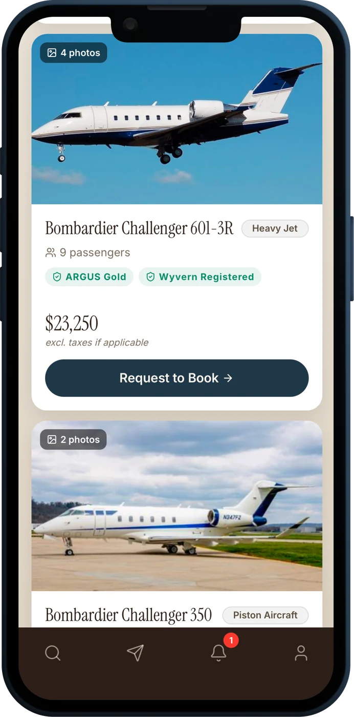 Transparent private jet pricing with safety ratings