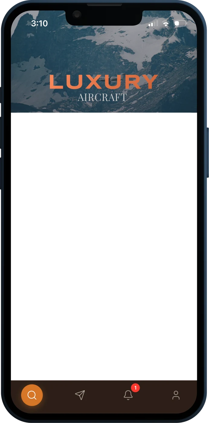 Luxury Aircraft app trip search screen