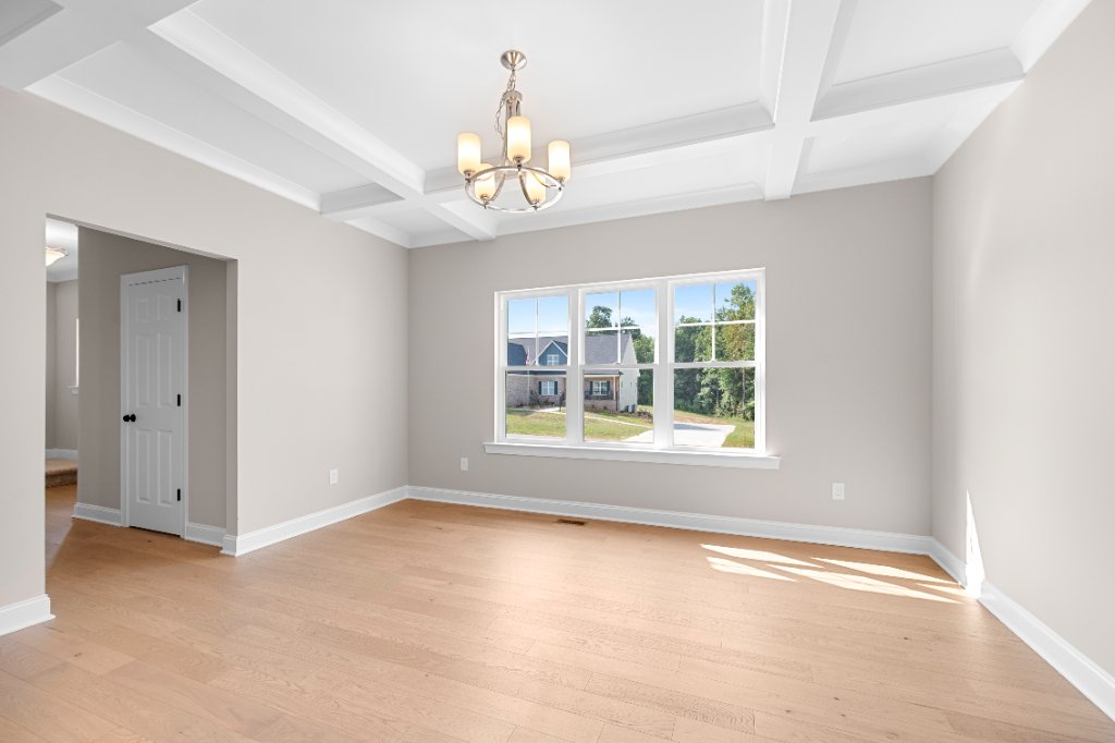 Dining room with coffered ceiling