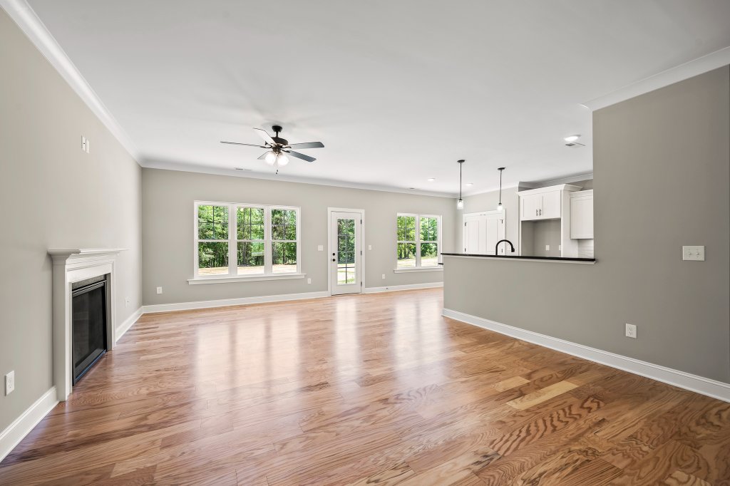 132 Cricket's Run, living room with fireplace and hardwood floors