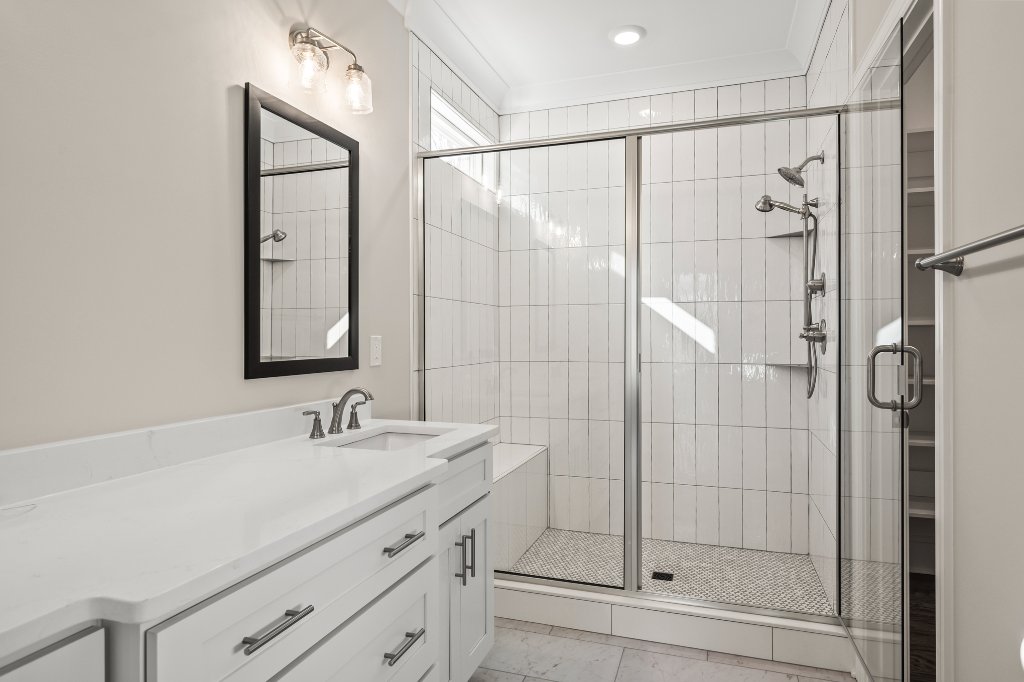 555 Alpine Rd. Primary bath double vanity.