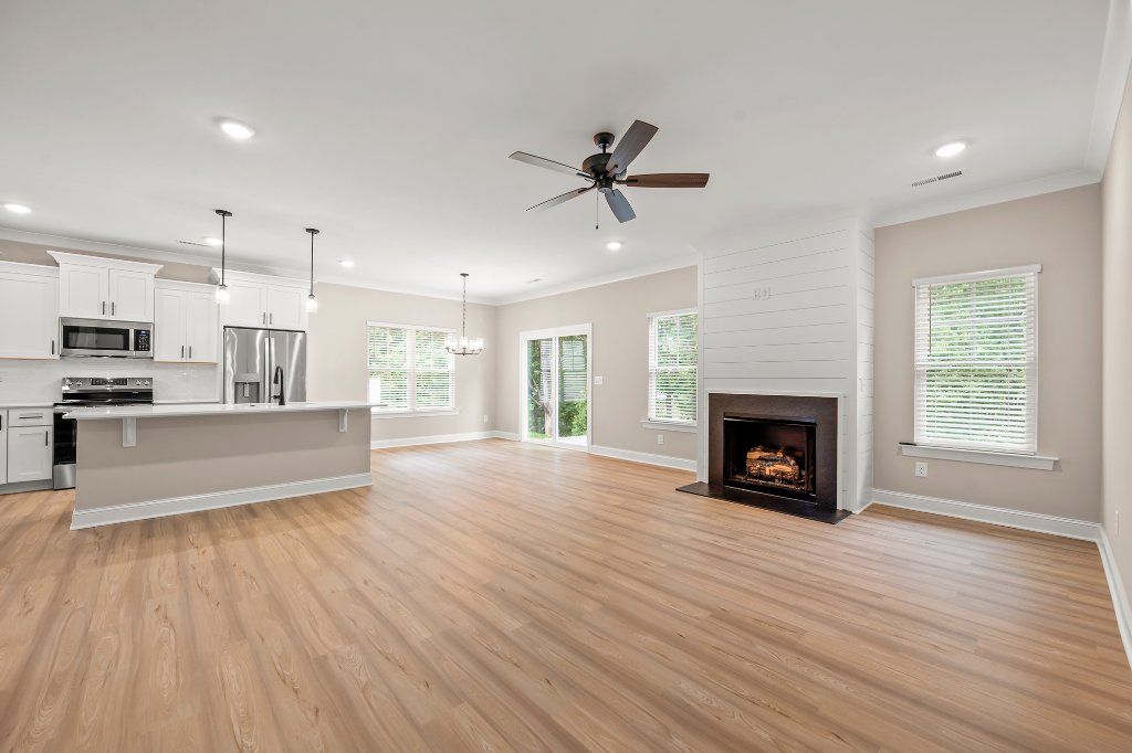 Great room with fireplace