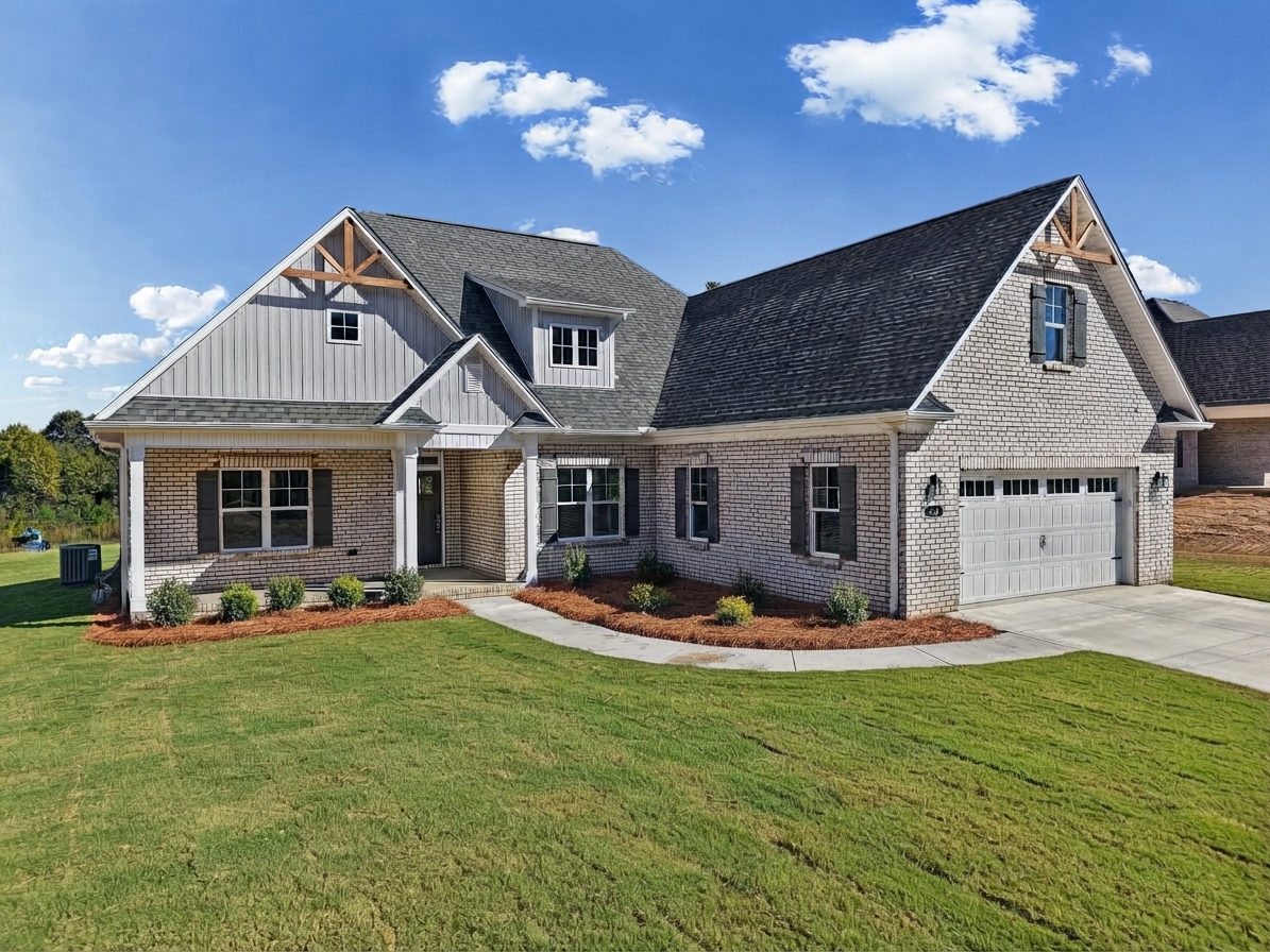 250 Cool Run - Front Exterior with Covered Porch & Garage