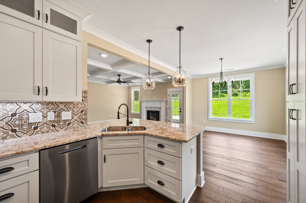 Kitchen open to living and dining