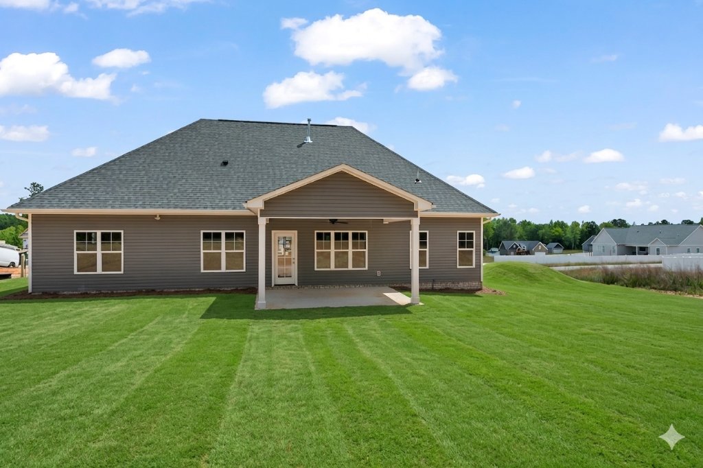 173 Cool Run, rear exterior with covered patio and backyard