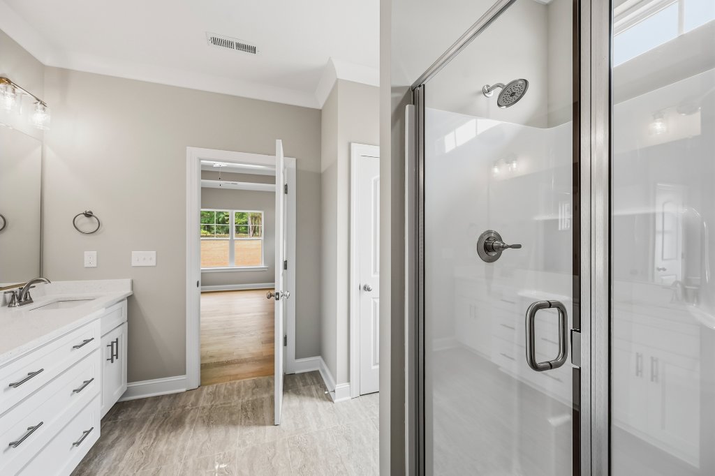 173 Cool Run, primary bath walk-in shower detail